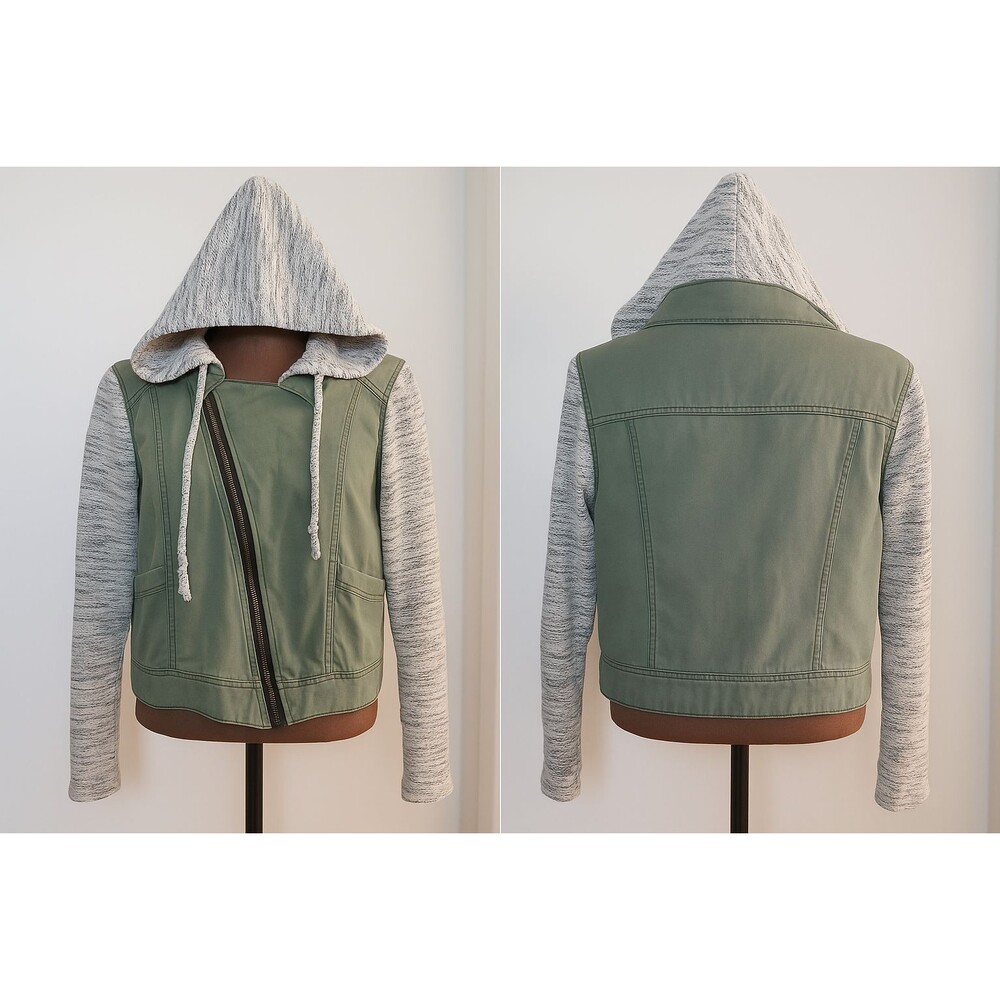 Mossimo Supply Co Large Women Green Utility Military Jacket‎ Hoodie Knit Sleeves